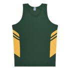 Green sleeveless athletic tank top with yellow side panels and two horizontal green stripes on each side. The shirt is displayed on a white background.