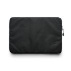 A black rectangular laptop sleeve with a zipper on the top edge against a white background.