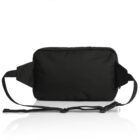 A black rectangular crossbody bag with adjustable strap, placed against a white background. The bag has a simple, minimalist design, and the strap is laid out with a buckle visible on one end.