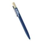 A blue pen with a clip and a retractable mechanism. The body has the words Parks & Recreation and a circular logo in white. The click button is light-colored, contrasting with the pens navy blue body.