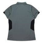A gray short-sleeve polo shirt with black side panels is shown on a plain white background.