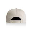 Beige baseball cap shown from the back, featuring an adjustable plastic snap closure on a reflective white surface.