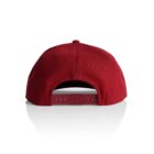 The image shows the back view of a red baseball cap against a white background. The cap features an adjustable strap with several holes for size customization.
