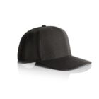 A black baseball cap with a curved brim and structured crown, displayed on a white background. The caps shadow is visible, giving it a three-dimensional appearance.