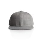 A gray baseball cap with a flat brim is centered against a white background. The cap has a simple, clean design with six panels and a button on top, showcasing a casual yet stylish look.
