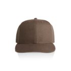 A brown baseball cap with a flat brim is shown on a white background. The cap has six panels and visible stitching, giving it a simple and classic design.