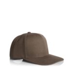 A plain brown baseball cap is displayed on a white background. The cap has a rigid flat brim and a structured crown with a button on top.