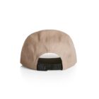 A beige baseball cap shown from the back, featuring an adjustable black strap closure and a small metal eyelet on one side. The cap is displayed against a white background.