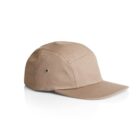 A beige cloth baseball cap with a flat brim and two ventilation holes on each side, displayed against a white background.