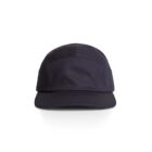 A black baseball cap with a curved brim viewed from the front, isolated on a white background.