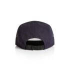 A black baseball cap with a curved brim is shown from the back. It features an adjustable strap with a black clasp, allowing for size customization. The cap is displayed on a plain white background.