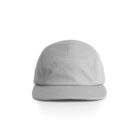 A light gray, five-panel baseball cap against a white background. The cap has visible stitching on the crown and brim, with a structured front and a flat bill.