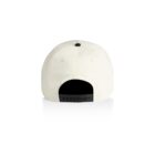 A white baseball cap seen from the back, featuring a black adjustable strap with multiple holes for sizing, placed against a plain white background.
