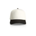 A white baseball cap with a black brim, shown against a white background. The cap features a solid color with no visible logos or designs.