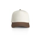 A beige and brown baseball cap with a plain design is displayed against a white background. The cap features a beige crown and a brown brim.