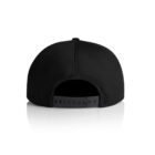 Back view of a black snapback hat with an adjustable strap, displayed against a white background.