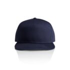 A navy blue baseball cap with a flat brim, centered and isolated against a white background. The cap has a structured crown and visible stitching details.