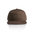 A brown flat-brim cap with a structured front panel, displayed against a white background. The cap has a seamless design without any visible logos or embellishments.
