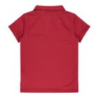 A red polo shirt shown from the back with short sleeves and a flat collar. The shirt is displayed against a plain white background.