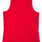A vibrant red Radiance Singlet, featuring a simple design with breathable mesh panels on the sides, radiates athletic elegance when viewed from the back.