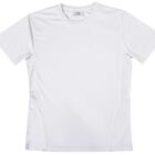 The Cool breathable tee is shown against a white background; this plain white short-sleeved shirt features a round neckline and a small inner back tag, designed for cool comfort.