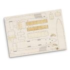A wooden puzzle board featuring pieces to assemble a model of the Titanic. The board has outlines of the ships parts, including the ships hull and deck structures.
