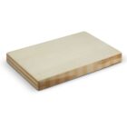 A rectangular wooden cutting board with smooth edges on a white background.