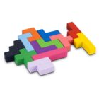 Colorful wooden blocks arranged in a pattern, resembling a Tetris puzzle.