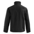 Back view of a black jacket with a high collar and long sleeves. The jacket features simple, clean lines and a smooth finish.