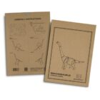 Two brown cardboard sheets for a Brachiosaurus wooden model. The front shows an illustration of the dinosaur with Brachiosaurus Wooden Model text. The back displays assembly instructions with step-by-step diagrams.