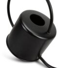 A sleek black watering can with a minimalist design featuring a round body and a curved handle, set against a white background.