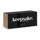 A black rectangular box with the words keepsake collection printed in white on the side. The text watering can is also visible. The box has a minimalist design with a brown interior.