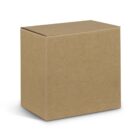 A plain, closed, brown cardboard box is standing upright against a white background. The box is simple and unmarked, showing flat surfaces and sharp edges, typical of packaging used for shipping or storage.