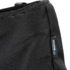 Close-up of a black fabric bag featuring the label WasteClever in English and Chinese characters. The fabric has a textured appearance, and the label includes a small design with dots.