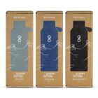 Three Ocean Bottle packages are shown. Each package features a bottle with a unique color label: Rock Grey, Ocean Blue, and Obsidian Black. The packaging displays an ocean wave design and the text Original and 500ml.