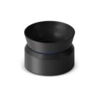 A sleek, black cylindrical object with a conical top on a white background. It has a smooth surface and appears modern and minimalist in design.