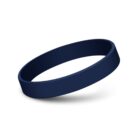 A plain, dark blue silicone wristband with a simple, unadorned design is displayed against a white background.