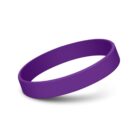 A purple silicone wristband with a smooth surface, shown on a plain white background.