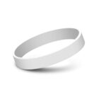 A plain white silicone wristband is shown against a white background. The band is simple, smooth, and unadorned, creating a minimalist look.