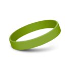 A green silicone wristband is displayed against a plain white background. The band is smooth and free of any text or patterns.
