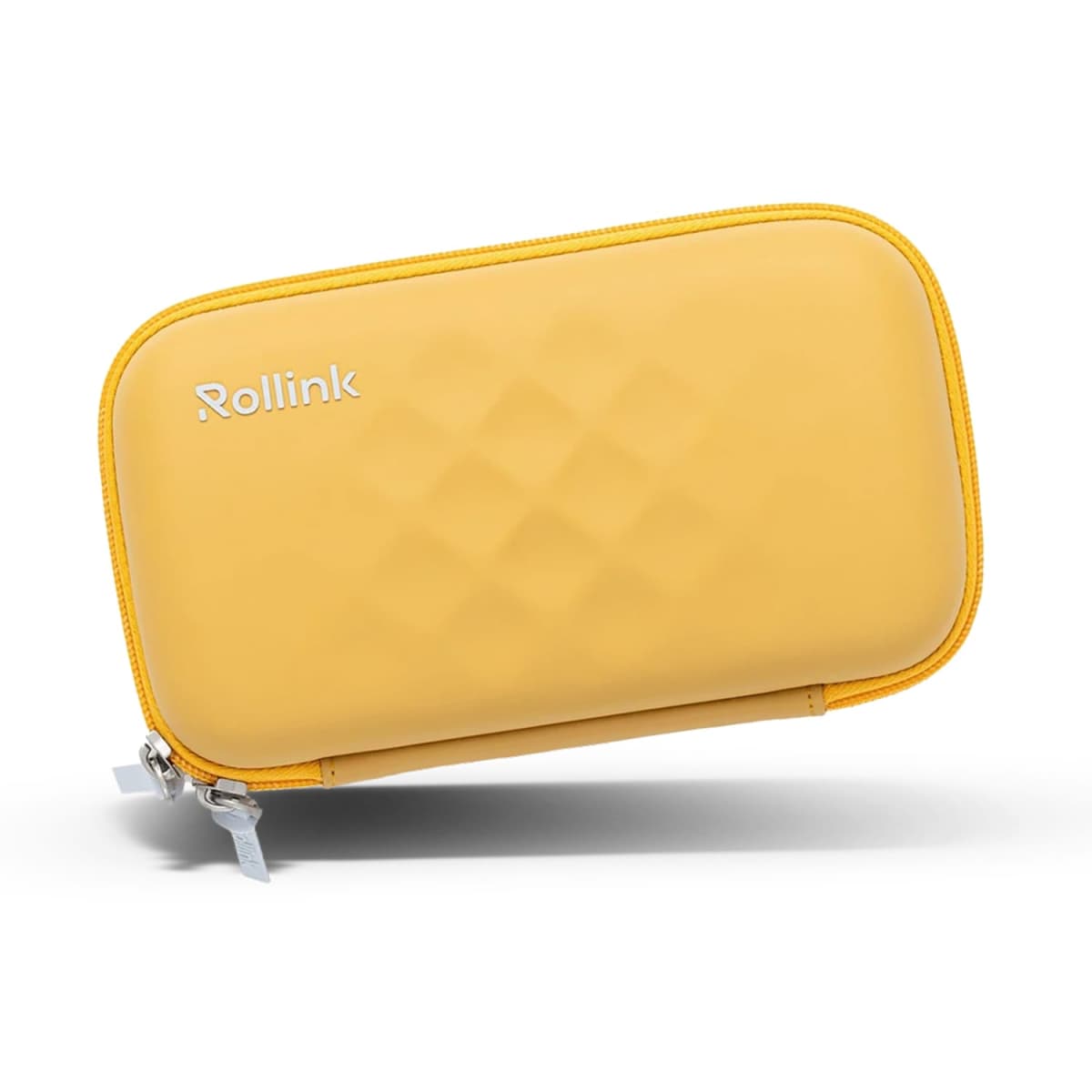 A yellow, rectangular travel pouch with a textured surface and a zipper closure. The word Rollink is printed in white on the top left corner. The pouch is displayed against a plain white background.
