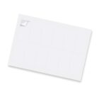 A sheet of rectangular blank sticker labels, one partially peeled back at the corner, on a white background.