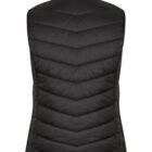 Black quilted puffer vest shown from the back. The vest has a high collar and a chevron pattern of horizontal stitching.