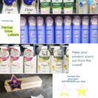 The Standing Stickers with star designs and customize options enhance product visibility and appeal with partial glue labels, highlighted as Partial Glue Labels, creating a stunning display on beauty product shelves.