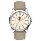 A wristwatch with a beige fabric strap and a stainless steel case. The dial is cream-colored, featuring black hour markers and hands. The National Park Service logo is displayed beneath the 12 oclock position.