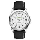 A silver analog wristwatch with a black fabric strap. The watch features a white dial with black hour markers and numbers, a date window at the 3 oclock position, and the Herbalife Nutrition logo on the face.