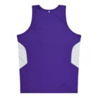 A purple sports tank top with white accents on the sides, shown from the back. The design features a sleeveless cut with a simple style.