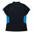 Tasmania Lady Polos, collared shirt with blue accents, shown from the back.