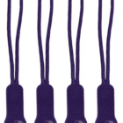 Four purple zipper pulls with elongated loops and flat ends, each embossed with the letters AR.