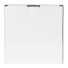 Plain white square cardboard box with a flap on top, viewed from the front. The box has clean, sharp edges and a simple design, with a small shadow at the base indicating lighting from above.